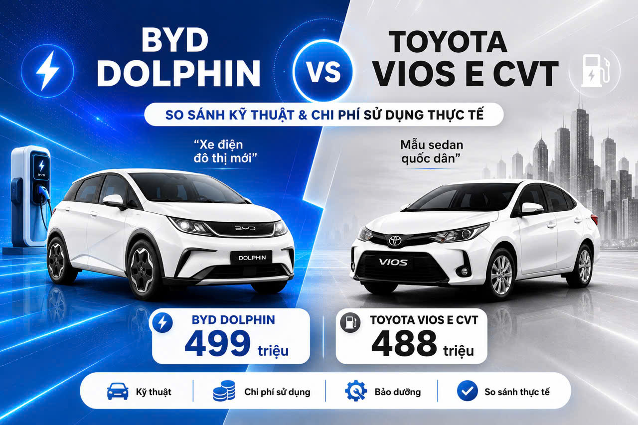 So sánh BYD Dolphin và Toyota Vios E CVT: Chọn xe điện đô thị hay sedan xăng quốc dân?